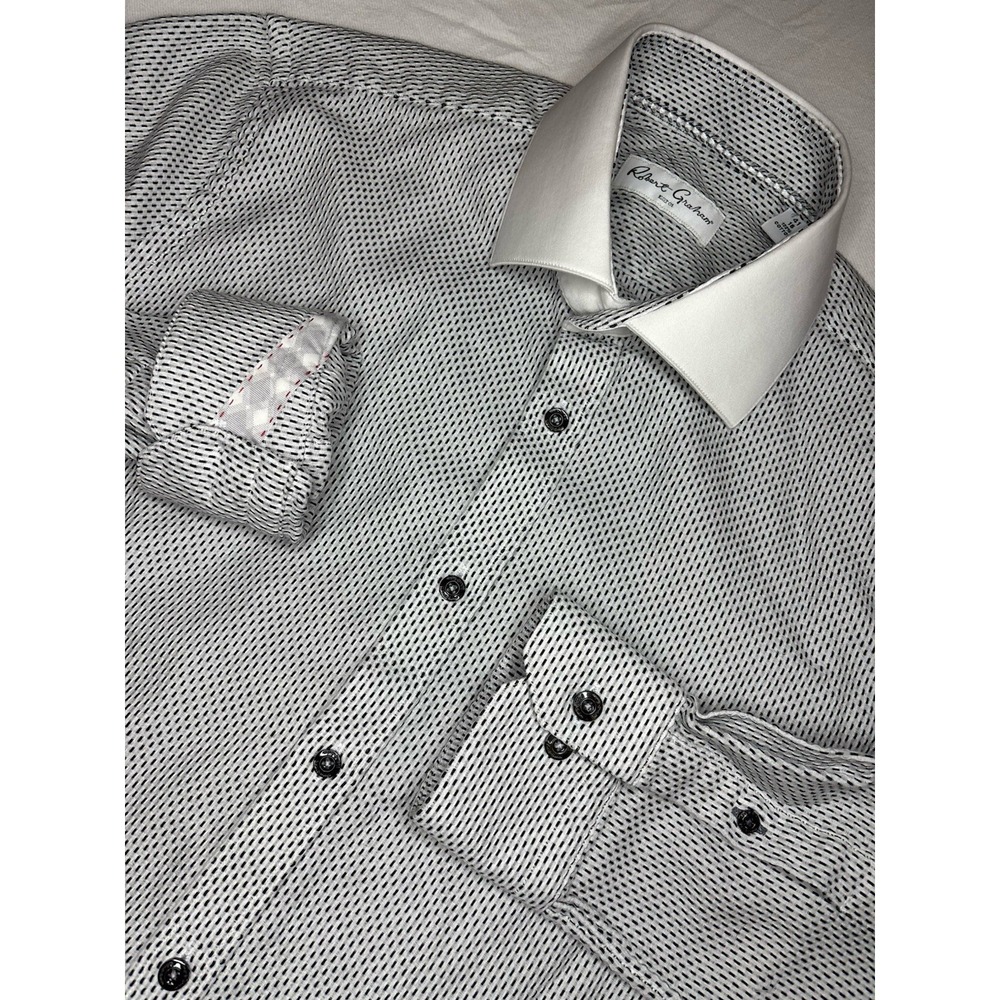 Robert Graham Button Up Shirt Men's 41-16 White & Black Geometric Long Sleeve